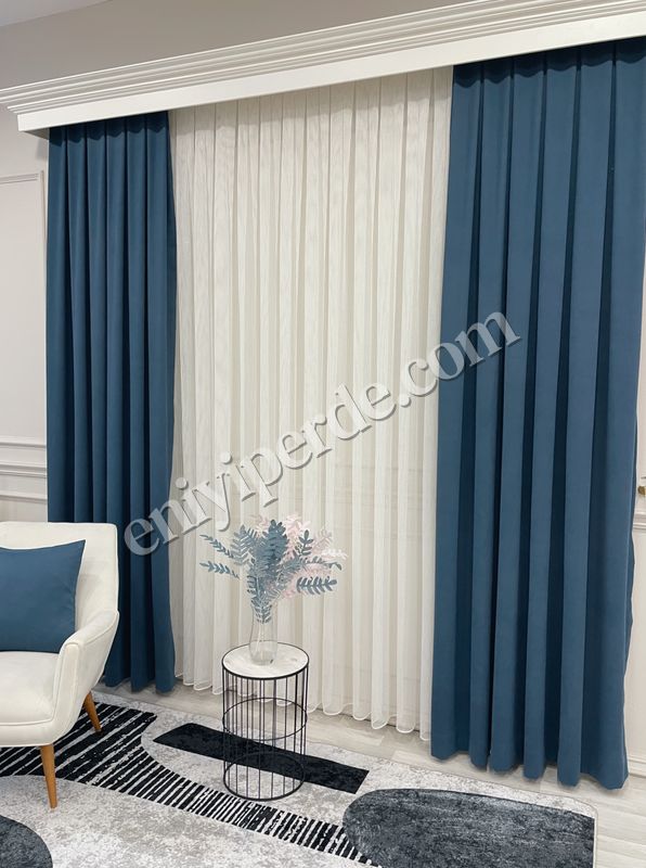 (mavi) INDİGO MAVİ Renk 1/3 SIK PİLE Petek Dokuma Yumuşak Yapılı Panama Fon Perde Fiyatları, Özellikleri ve Yorumları - 7