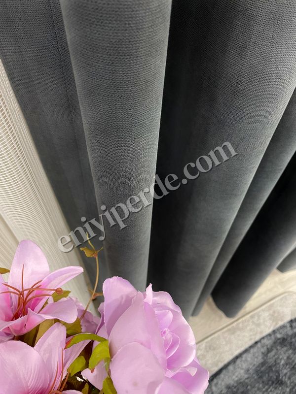 (koyu-gri) KOYU GRİ Renk 1/3 SIK PİLE Petek Dokuma Yumuşak Yapılı Panama Fon Perde Fiyatları, Özellikleri ve Yorumları - 2