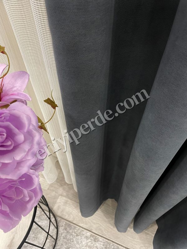 (koyu-gri) KOYU GRİ Renk 1/3 SIK PİLE Petek Dokuma Yumuşak Yapılı Panama Fon Perde Fiyatları, Özellikleri ve Yorumları - 3