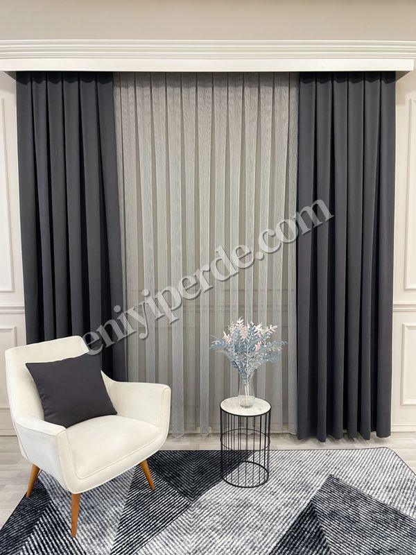 (fume) KOYU FÜME Renk 1/3 SIK PİLE Petek Dokuma Yumuşak Yapılı Panama Fon Perde Fiyatları, Özellikleri ve Yorumları - 4