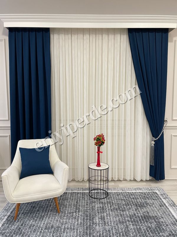 (lacivert) LACİVERT Renk 1/3 SIK PİLE Petek Dokuma Yumuşak Yapılı Panama Fon Perde Fiyatları, Özellikleri ve Yorumları - 3