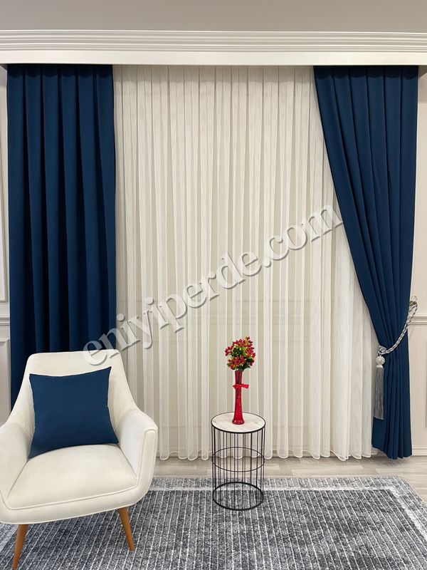 (lacivert) LACİVERT Renk 1/3 SIK PİLE Petek Dokuma Yumuşak Yapılı Panama Fon Perde Fiyatları, Özellikleri ve Yorumları - 4