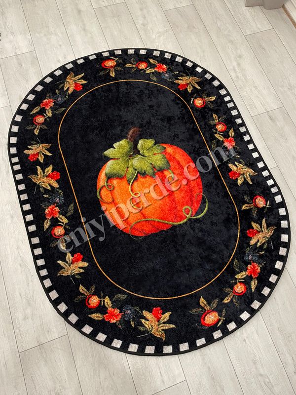 (siyah) Balkabağı Desen Bordürlü Oval Mutfak Halısı Fiyatları, Özellikleri ve Yorumları - 5