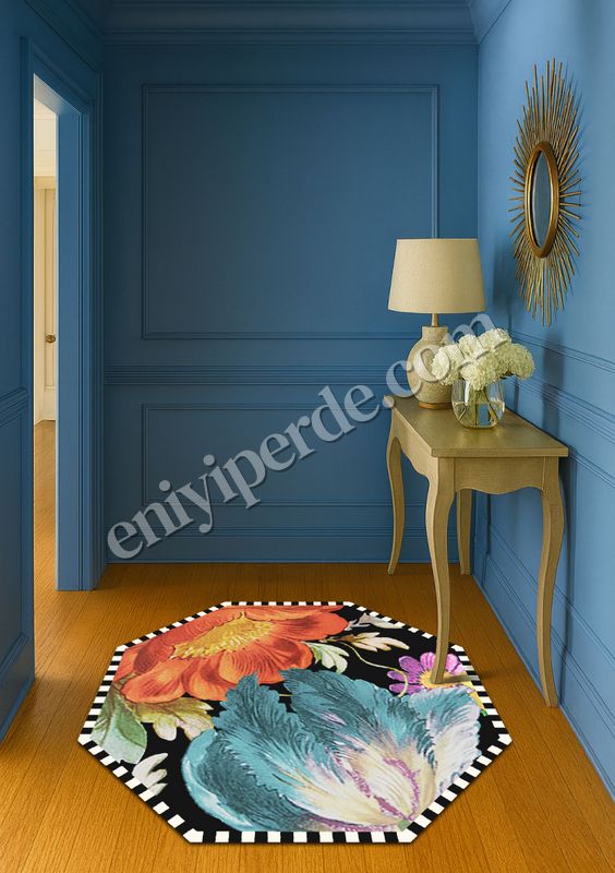 (siyah) Sekizgen Dama Desen Çiçekli Lateks Taban Halı Fiyatları, Özellikleri ve Yorumları - 2