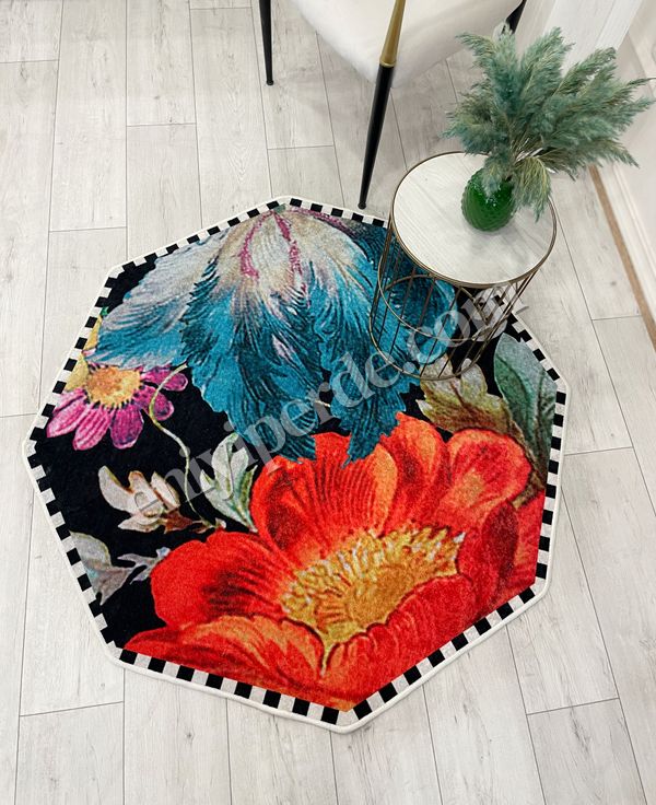 (siyah) Sekizgen Dama Desen Çiçekli Lateks Taban Halı Fiyatları, Özellikleri ve Yorumları - 5