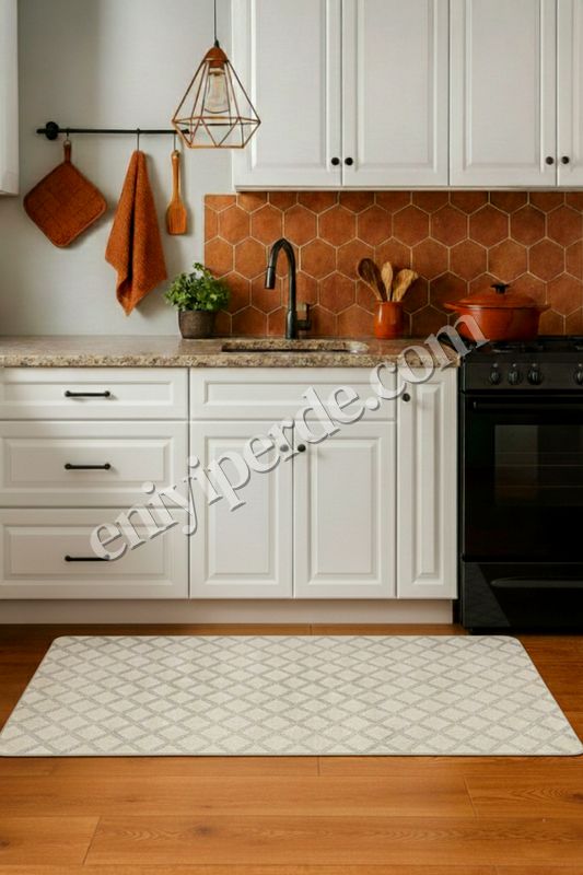 (bej) Baklava Desenli Bej Renk Kaymaz Taban Mutfak Halısı Fiyatları, Özellikleri ve Yorumları - 4