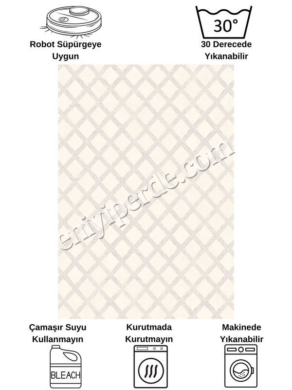 (bej) Baklava Desenli Bej Renk Kaymaz Taban Mutfak Halısı Fiyatları, Özellikleri ve Yorumları - 7