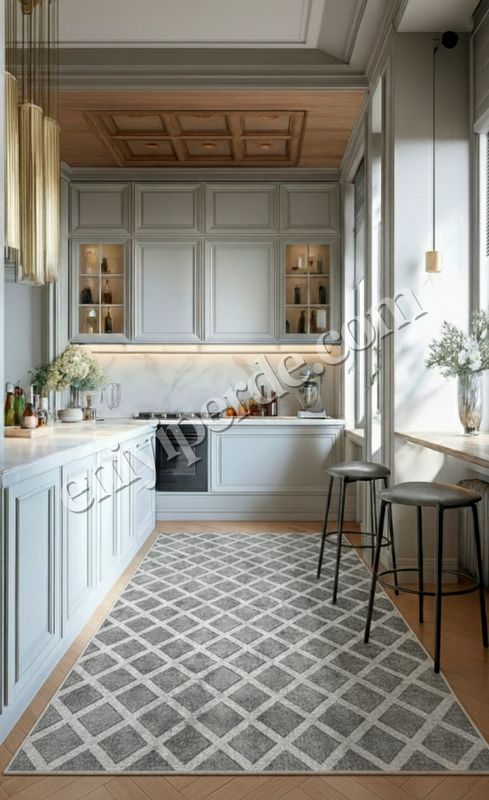 (gri) Baklava Desenli Gri Renk Kaymaz Taban Mutfak Halısı Fiyatları, Özellikleri ve Yorumları - 2