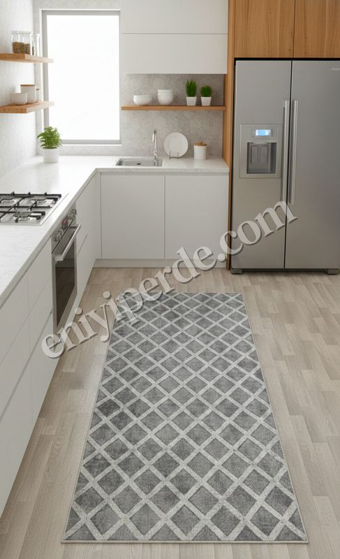 (gri) Baklava Desenli Gri Renk Kaymaz Taban Mutfak Halısı Fiyatları, Özellikleri ve Yorumları - 3