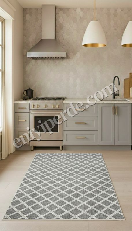 (gri) Baklava Desenli Gri Renk Kaymaz Taban Mutfak Halısı Fiyatları, Özellikleri ve Yorumları - 4