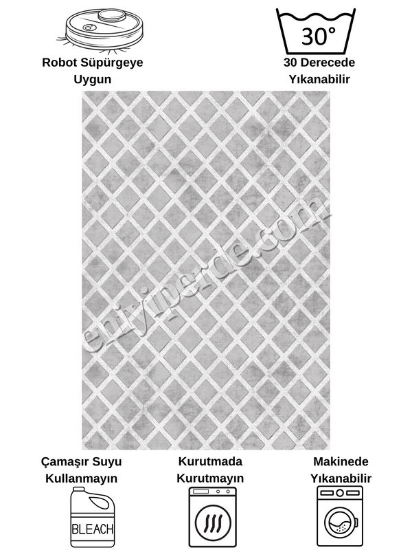 (gri) Baklava Desenli Gri Renk Kaymaz Taban Mutfak Halısı Fiyatları, Özellikleri ve Yorumları - 7