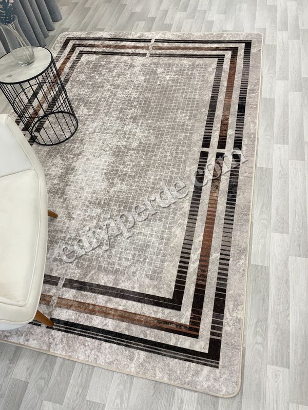 (bej) BEJ Renk Çizgi Desenli Kaymaz Taban Çerçeveli Halı Fiyatları, Özellikleri ve Yorumları - 2