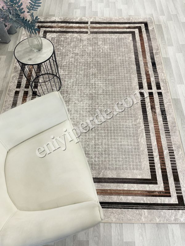 (bej) BEJ Renk Çizgi Desenli Kaymaz Taban Çerçeveli Halı Fiyatları, Özellikleri ve Yorumları - 3