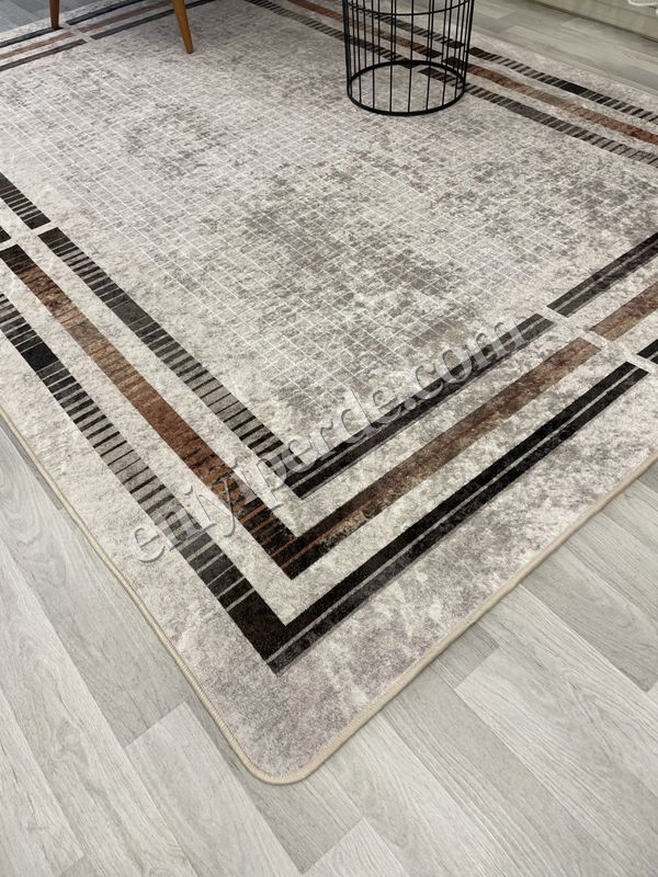 (bej) BEJ Renk Çizgi Desenli Kaymaz Taban Çerçeveli Halı Fiyatları, Özellikleri ve Yorumları - 4