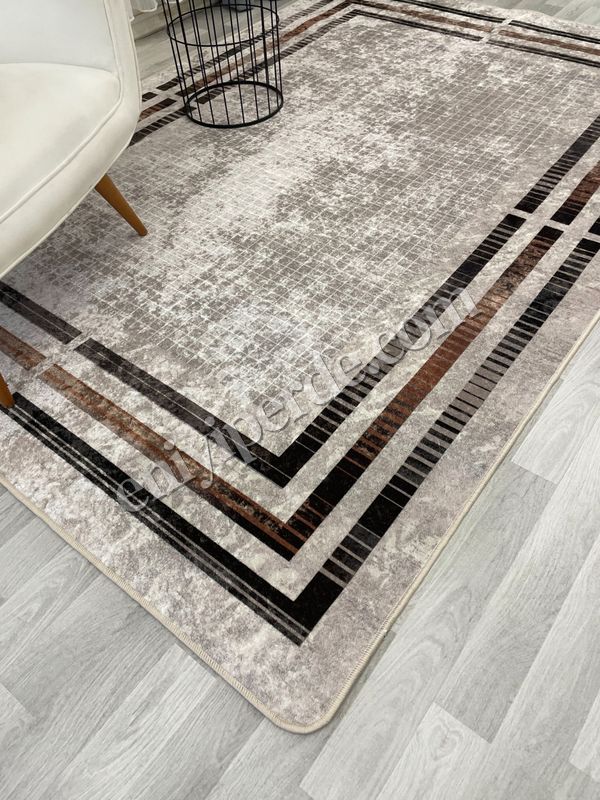 (bej) BEJ Renk Çizgi Desenli Kaymaz Taban Çerçeveli Halı Fiyatları, Özellikleri ve Yorumları - 5