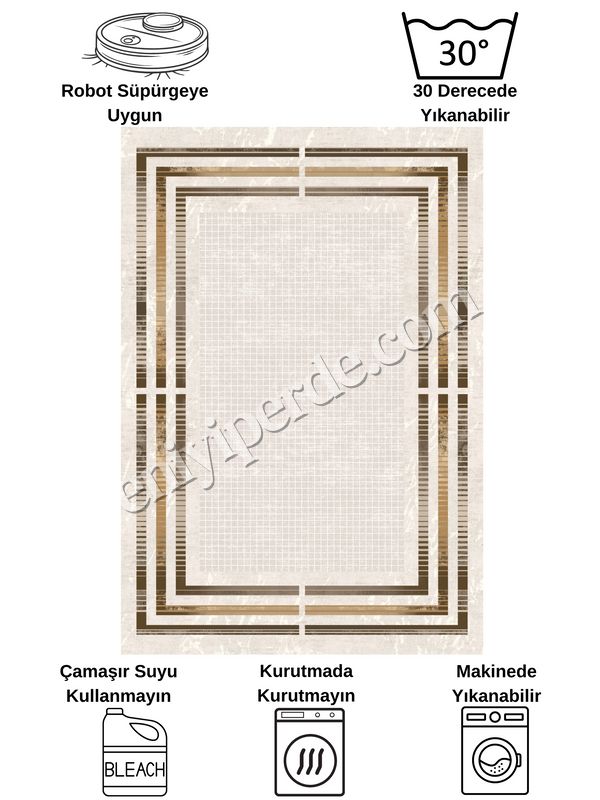 (bej) BEJ Renk Çizgi Desenli Kaymaz Taban Çerçeveli Halı Fiyatları, Özellikleri ve Yorumları - 8