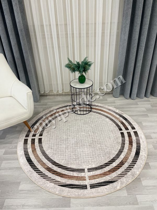 (duz-renk) BEJ Renk Çizgi Desenli Kaymaz Taban Çerçeveli Halı Fiyatları, Özellikleri ve Yorumları - 2