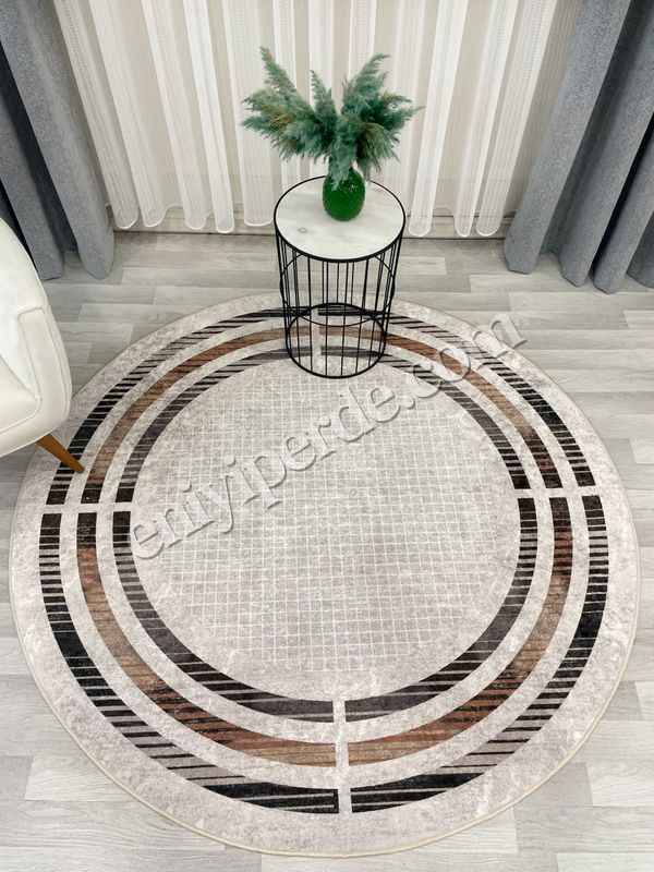 (duz-renk) BEJ Renk Çizgi Desenli Kaymaz Taban Çerçeveli Halı Fiyatları, Özellikleri ve Yorumları - 3