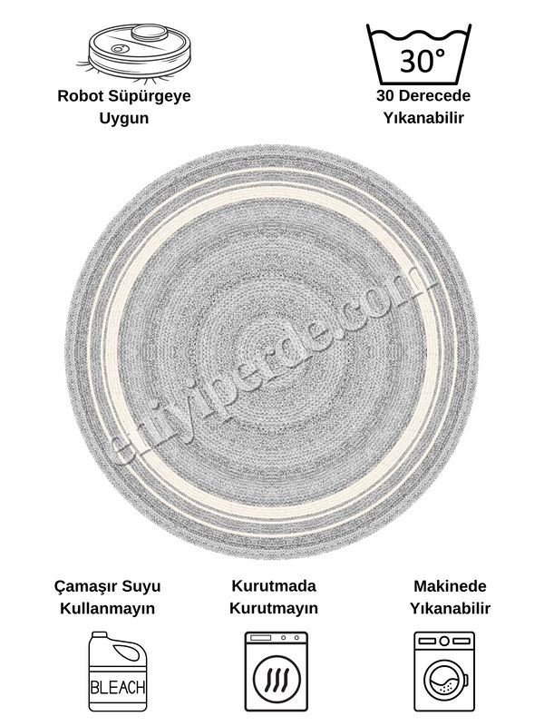 (griyuvarlak) Hasır Jüt Görünümlü Lateks Kaymaz Taban Halı Fiyatları, Özellikleri ve Yorumları - 6