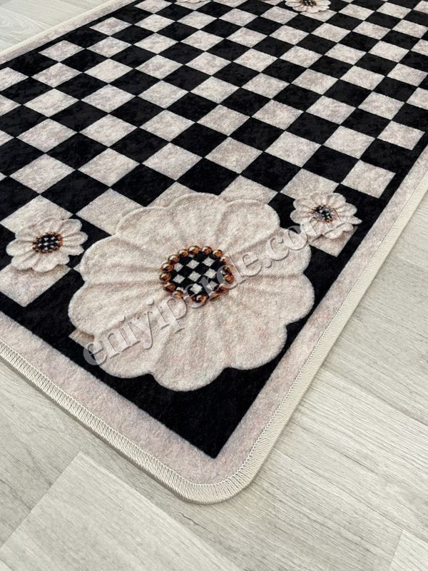 (bej) Damalı Çiçek Desenli Lateks Taban 2'li Banyo Paspası  (60x100-60x50) Fiyatları, Özellikleri ve Yorumları - 3