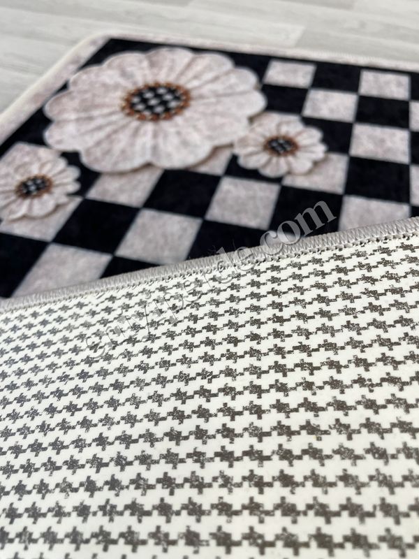 (bej) Damalı Çiçek Desenli Lateks Taban 2'li Banyo Paspası  (60x100-60x50) Fiyatları, Özellikleri ve Yorumları - 4