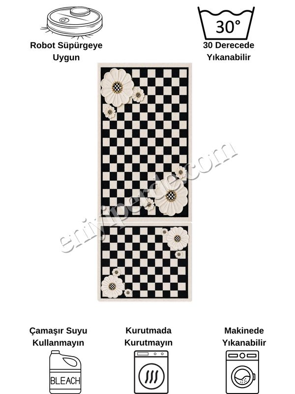 (bej) Damalı Çiçek Desenli Lateks Taban 2'li Banyo Paspası  (60x100-60x50) Fiyatları, Özellikleri ve Yorumları - 5