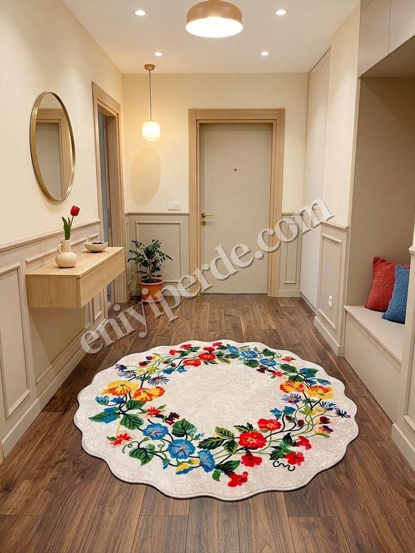 (krem) Floral Çiçek Desenli Dalgalı Kesim Lateks Taban Antre Mutfak Halısı Fiyatları, Özellikleri ve Yorumları - 2