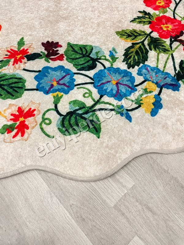 (krem) Floral Çiçek Desenli Dalgalı Kesim Lateks Taban Antre Mutfak Halısı Fiyatları, Özellikleri ve Yorumları - 4