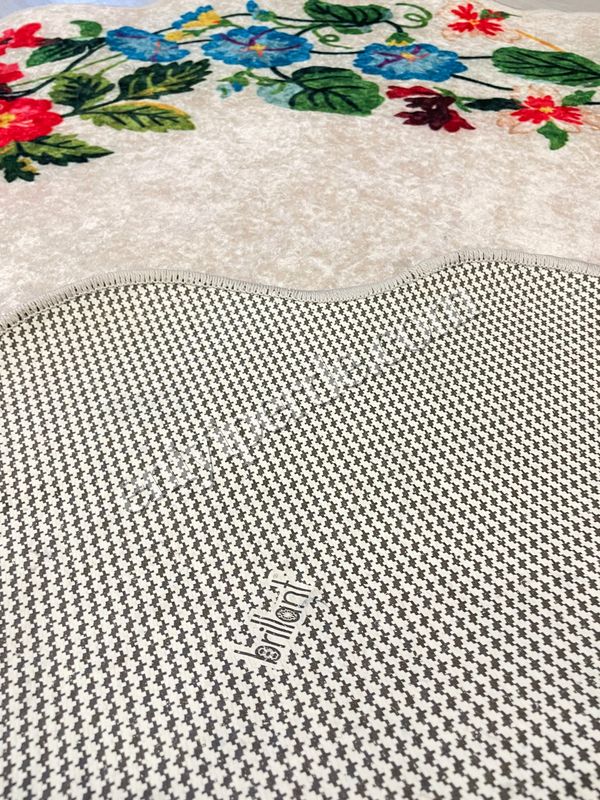 (krem) Floral Çiçek Desenli Dalgalı Kesim Lateks Taban Antre Mutfak Halısı Fiyatları, Özellikleri ve Yorumları - 5