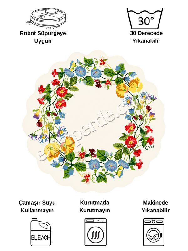 (krem) Floral Çiçek Desenli Dalgalı Kesim Lateks Taban Antre Mutfak Halısı Fiyatları, Özellikleri ve Yorumları - 6