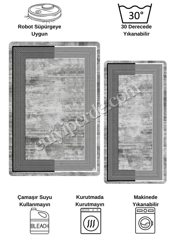 (antrasit) Çizgili Eskitme Desen Antrasit Renk Lateks Taban Salon ve Yolluk Antre Halı Fiyatları, Özellikleri ve Yorumları - 7