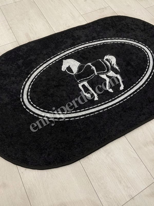 (siyah-oval) Siyah At Desen Horse Desenli 2'li Deri Taban Banyo Paspas (60x100 - 60x50) Fiyatları, Özellikleri ve Yorumları - 4