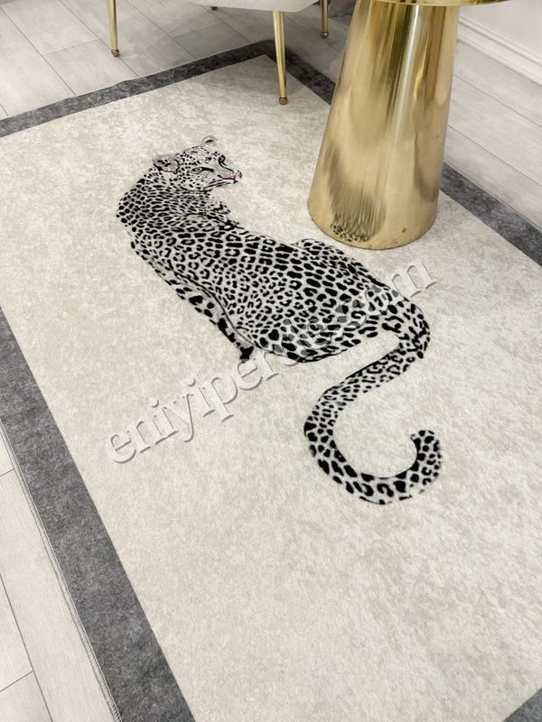 (krem) Leopar Desen Krem Gri Çerçeve Lateks Deri Taban Halı Fiyatları, Özellikleri ve Yorumları - 2