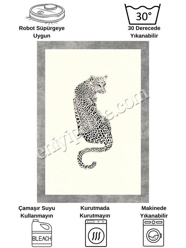 (krem) Leopar Desen Krem Gri Çerçeve Lateks Deri Taban Halı Fiyatları, Özellikleri ve Yorumları - 6