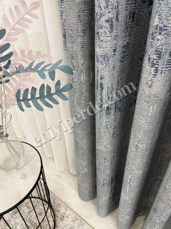 (mavi-gri) GRİ-MAVİEskitme Desen 1/3 Sık Pile Yumuşak Dokulu Fon Perde Fiyatları, Özellikleri ve Yorumları - 5