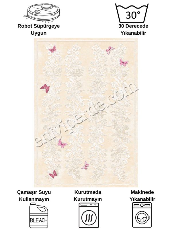 (bej) Kelebek Desenli Bej Renk Lateks Taban Salon Halısı Fiyatları, Özellikleri ve Yorumları - 6