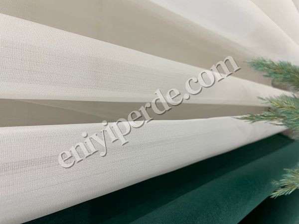 (ekru) Kendinden Çizgili Parlak Kırık Beyaz 1/3 Sık Pile Tül Perde Fiyatları, Özellikleri ve Yorumları - 2