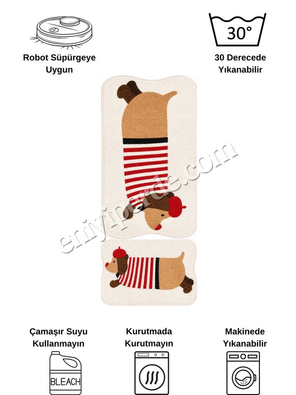 (bej) Köpek Desenli 2'li Lateks Taban Banyo Paspası (60x100-60x50) Fiyatları, Özellikleri ve Yorumları - 5