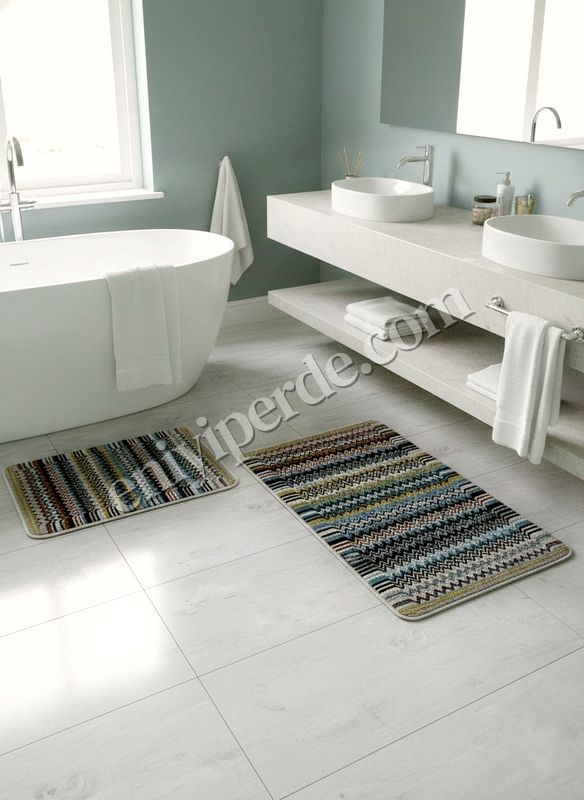 (mavi) Zigzag Desenli 2 li Deri Taban Banyo Paspas (60x100 - 60x50) Fiyatları, Özellikleri ve Yorumları - 2