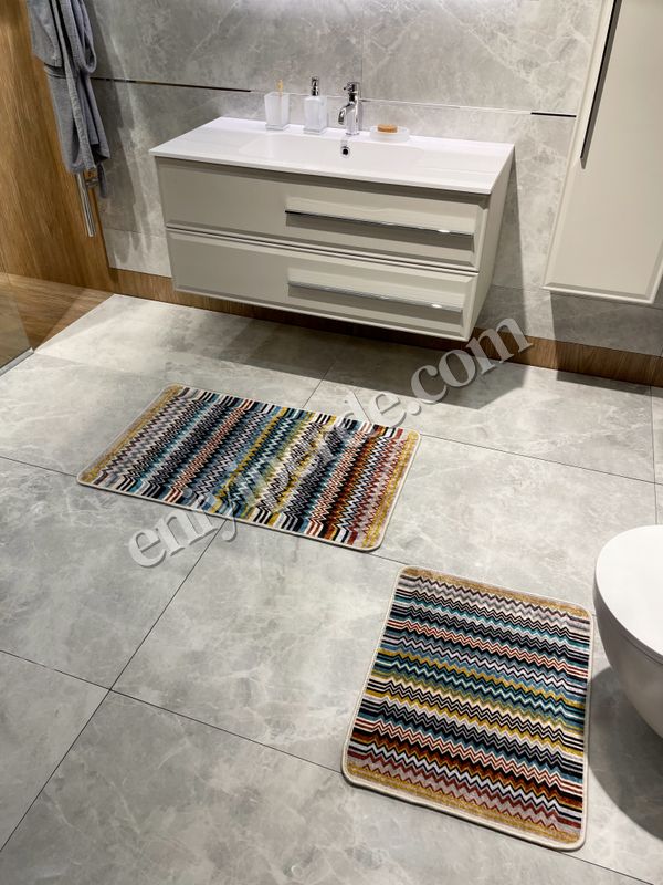 (mavi) Zigzag Desenli 2 li Deri Taban Banyo Paspas (60x100 - 60x50) Fiyatları, Özellikleri ve Yorumları - 5