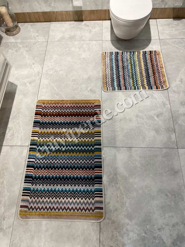(mavi) Zigzag Desenli 2 li Deri Taban Banyo Paspas (60x100 - 60x50) Fiyatları, Özellikleri ve Yorumları - 6