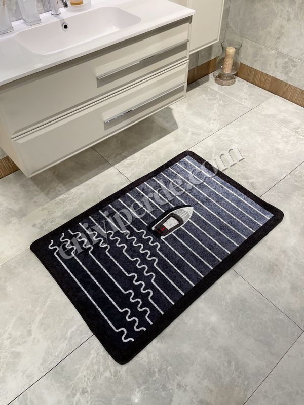 (lacivert) Tekne Desen Çizgi Desenli 2 li Deri Taban Banyo Paspas (70x110 - 70x50) Fiyatları, Özellikleri ve Yorumları - 6