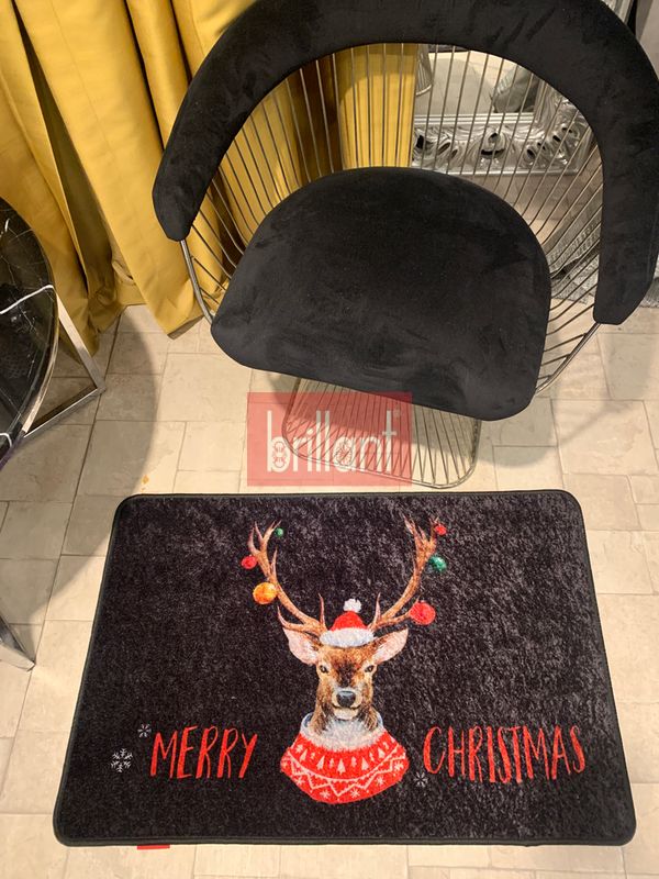 (siyah) Christmas Yılbaşı Temalı Lateks Kaymaz Taban Kapı Önü Paspası (Ebat 60x90) - 2