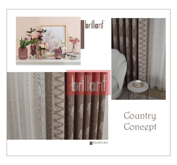 (kahverengi) Country Collection 1/3 Sık Pile Pano Desen Natural Keten Fon Perde - 4