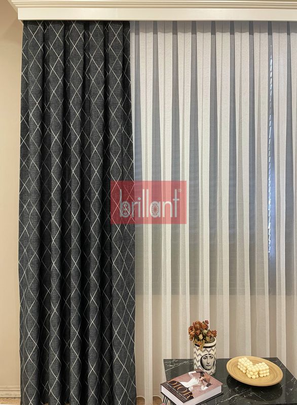 (siyah) Blackout Karartma Zemin Baskılı Modern Çizgili Desen 1/2,50 Pile Fon Perde - 2