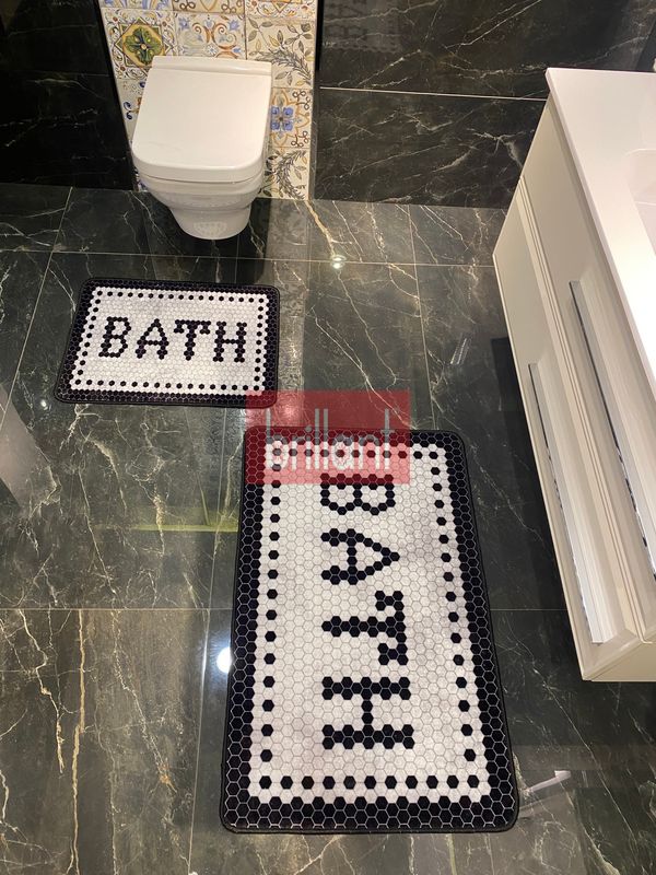 (gri) Black Bath Yazılı Desenli 2&#039;li Lateks Taban Banyo Paspas Takımı GRİ (60X100 - 60X50) - 2