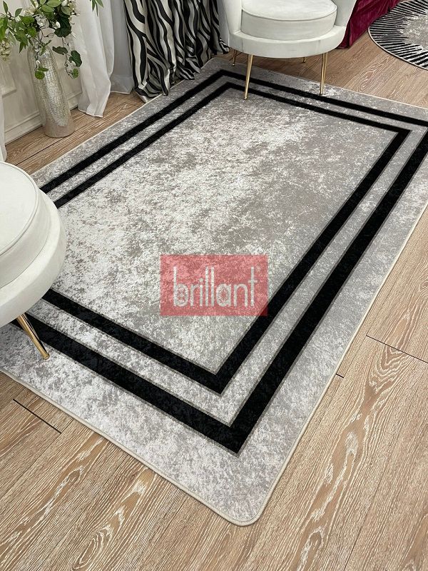 (siyah) Modern Çizgili Lateks Deri Taban Saçaksız Halı - Siyah - 2