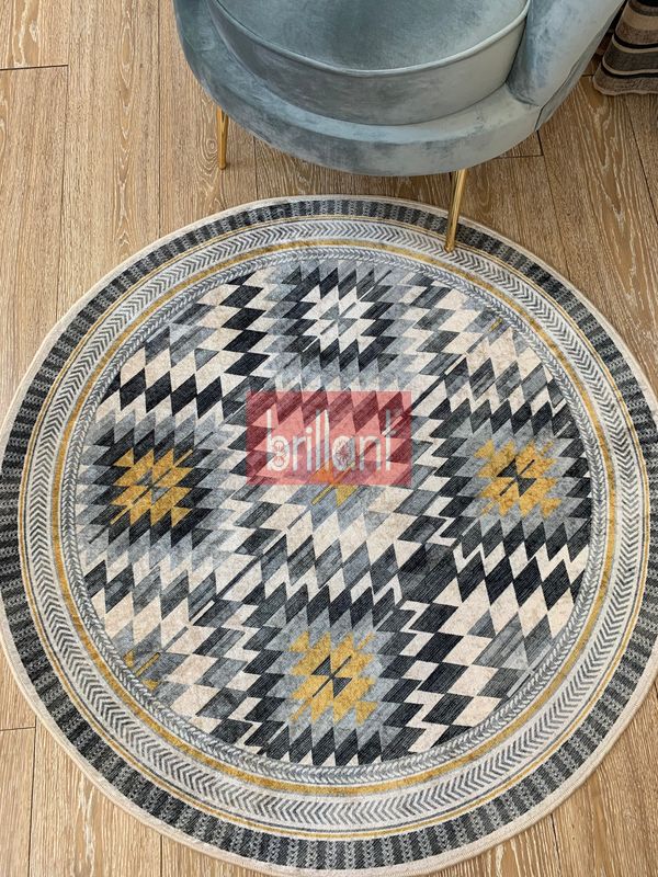 (kahverengi) Geometrik Desen Yuvarlak Lateks Kaymaz Taban Saçaksız Mutfak Teras Balkon Halı - 3