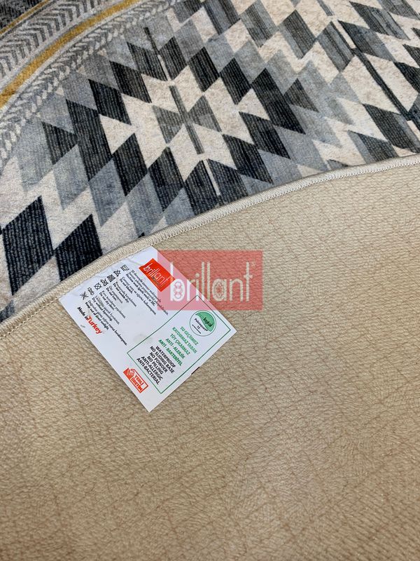 (kahverengi) Geometrik Desen Yuvarlak Lateks Kaymaz Taban Saçaksız Mutfak Teras Balkon Halı - 4