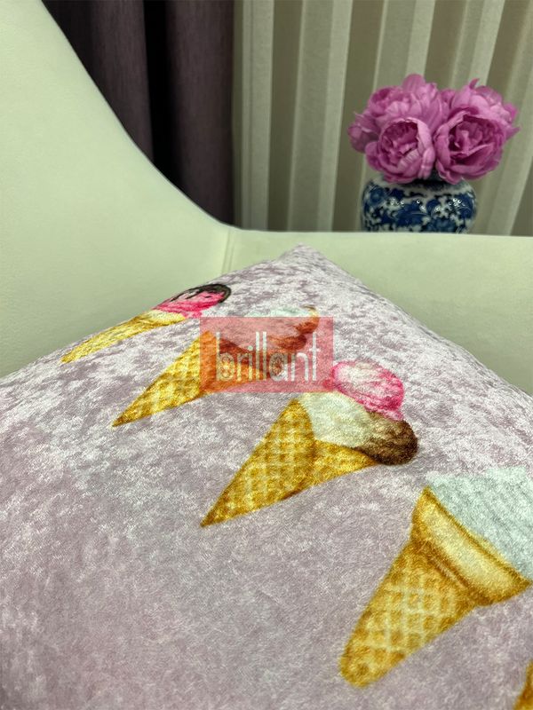 (pembe) %100 Kadife Dondurma Desenli Kırlent Yastık Kılıfı  (Pembe) - 2
